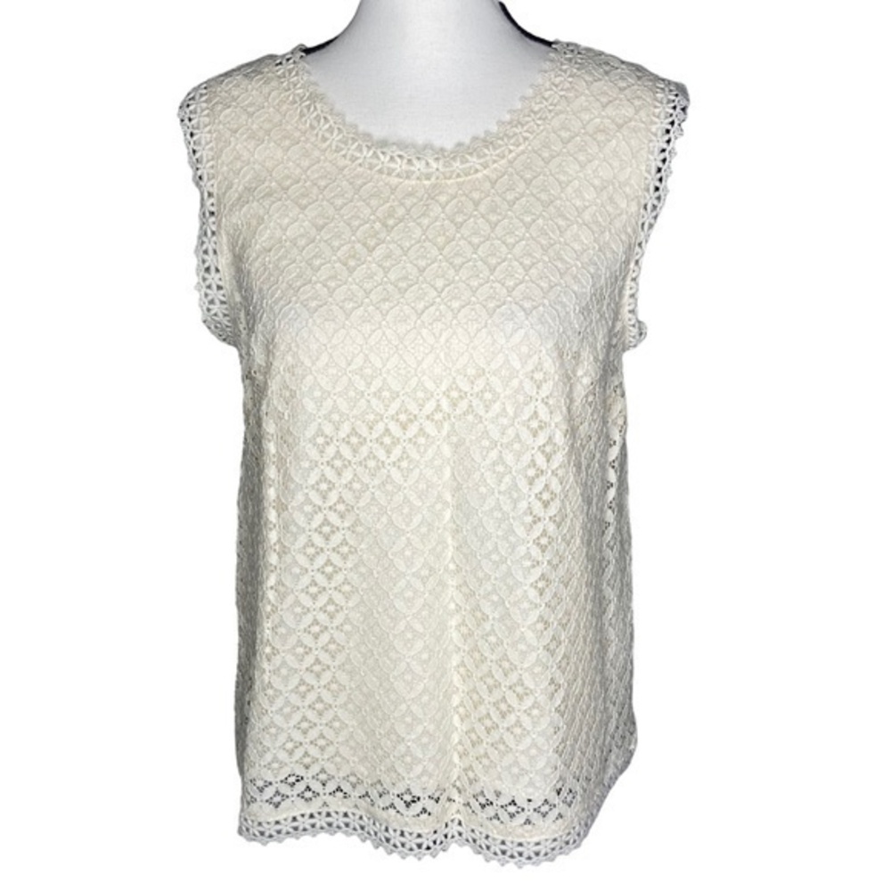 Merona Top Cream Lace Overlay Sleeveless Blouse Size Medium